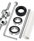 Top view of Beaquicy washer tub bearing installation/removal tool kit with bearings, seals, steel rod and white tubing