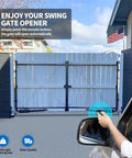 Dual Swing Gate Opener For Light Duty Gates Up To 12 Feet Per Arm Electric Driveway Gate Operator With Remote Control shown in use