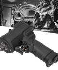 1/2 Inch Air Impact Wrench Packing Serious Torque For Quick Bolt Removal, black ergonomic handle, ideal for garage use.