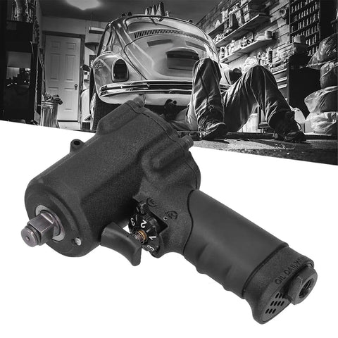 1/2 Inch Air Impact Wrench Packing Serious Torque For Quick Bolt Removal, black ergonomic handle, ideal for garage use.
