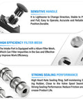 Close-up of Three Way Two Position Hand Pull Valve features including sensitive handle, high efficiency filter mesh, and strong sealing performance