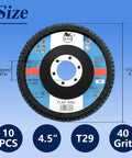 Flap discs, 10 pcs, 4.5-inch diameter, 40 grit T29 zirconia grinding discs for wood/metal, angle grinder, Amazon brand.