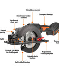 20V Brushless Cordless Circular Saw With 4.5 Inch Blade For Clean Wood Cutting And Fast Home Renovation Compact Heavy Duty Power Tool, featuring a brushless motor and LED light.