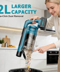 Woman using Powerful 700W Brushless Cordless Vacuum Cleaner With 60KPa Suction, 6 In 1 Stick Vacuum in kitchen for easy cleanup