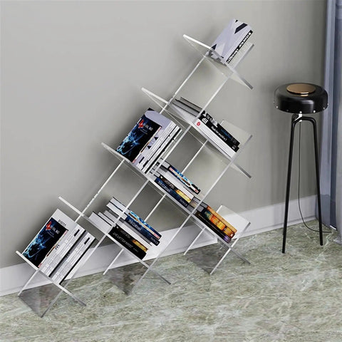 Acrylic Floating Bookshelf With Multi Layer Design Shaped Floor Shelf For Living Room Or Office Transparent Magazine Display And Decor Storage