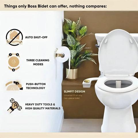 Bathroom with toilet showcasing Cool Water Bidet Attachment For Toilet With Dual Nozzles Auto Shut Off Non Electric Dope Luxury