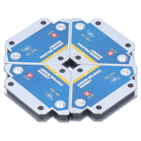Heavy Duty Welding Magnetic Holder 4Pcs Set With 28lbs Strong Suction, 4 magnets arranged showing 45, 90, 135 degree angles.