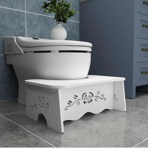 Ergonomic Squatting Toilet Stool For Adults with floral design, Sturdy Detachable Wood Plastic Composite, in bathroom setting