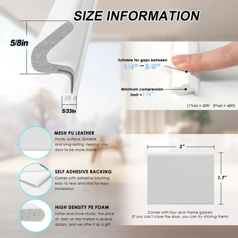 Diagram showing 40 Foot Door Weather Stripping Seal for Kerf Front Exterior Doors, highlighting dimensions and material features.