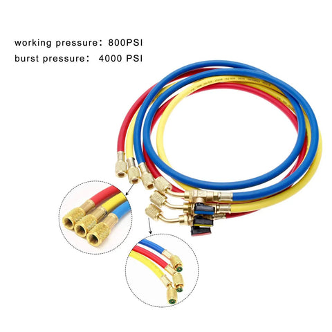 Pro Rig Hvac Refrigerant Charging Hose Set With Heavy Duty Brass Ball Valves For R410a R134a R22 Quick Swap Coolant Lines 800 Psi Capacity 1/4 Inch Sae Fittings Built Tough And Zero Hassle 3 Piece Setup