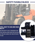 Premium Safety Fusible Block For Toyota Forklift 7FD 8FD10-35 Series shown with forklift, black heavy-duty electrical component.