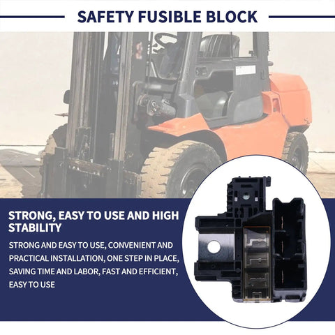 Premium Safety Fusible Block For Toyota Forklift 7FD 8FD10-35 Series shown with forklift, black heavy-duty electrical component.