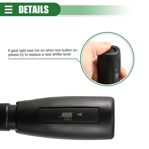 Automatic Transmission Shift Lever With Tow Switch For Chevy Silverado close-up of tow button section