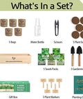 All In One Kitchen Windowsill Herb Garden Starter Kit That Makes Growing Basil Parsley Rosemary Thyme Mint A Breeze With Five Seed Varieties Planter Box Bags Discs Markers Tools Pruner Water Bottle And Easy DIY Guide contents
