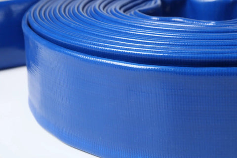 Heavy Duty Flat Lay Hose 6 Inch Diameter 300 Feet Long Sump Pump Discharge Backwash PVC line coiled for drainage use.