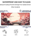 Large Extended Gaming Mouse Pad With Stitched Edges 31.5 By 15.7 Inches, Non Slip Waterproof Rubber Base, Smooth Tracking Surface, Desk Protector For Laptop, Gaming Setup, Office Desk, Sunset with cherry blossom design