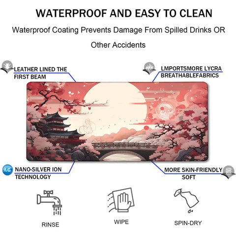 Large Extended Gaming Mouse Pad With Stitched Edges 31.5 By 15.7 Inches, Non Slip Waterproof Rubber Base, Smooth Tracking Surface, Desk Protector For Laptop, Gaming Setup, Office Desk, Sunset with cherry blossom design