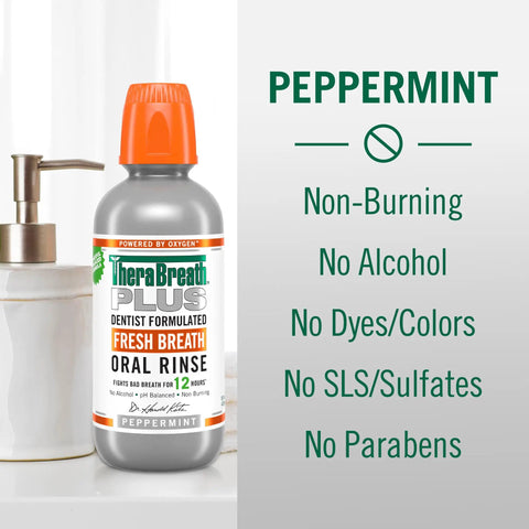 Fresh Breath Mouthwash With OXYD8 And Zinc Gluconate To Knock Out Bad Breath, Peppermint Flavor, featuring alcohol-free benefits, 16 oz