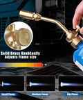 Solid Brass Pencil Flame Gas Welding Torch Head Nozzle, Beefed Up Full Metal Version For Precise Soldering And Heatwork, Durable Brass Construction For MAPP MAP Pro Propane CGA600 Cylinders, Torch Only shown in use with flame adjustments