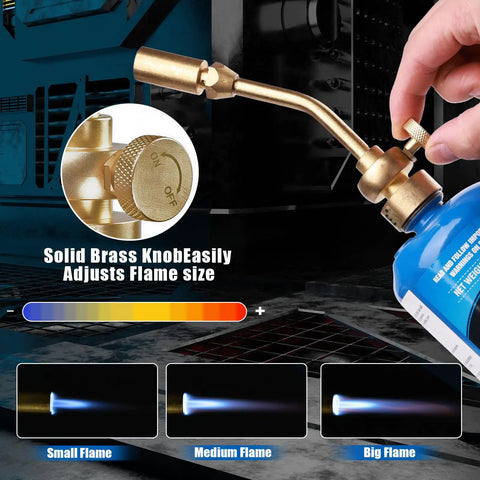 Solid Brass Pencil Flame Gas Welding Torch Head Nozzle, Beefed Up Full Metal Version For Precise Soldering And Heatwork, Durable Brass Construction For MAPP MAP Pro Propane CGA600 Cylinders, Torch Only shown in use with flame adjustments