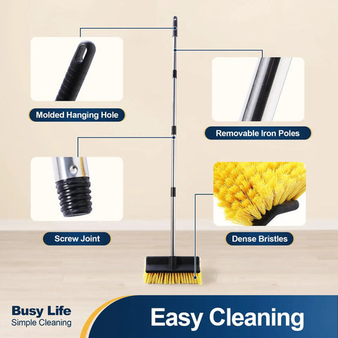 Extendable Deck Brush With Four Section Handle For Outdoor Decks And Patios, 53.9 Inch Reach, Soft Medium Bristles
