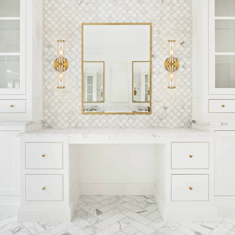 Gold Wall Sconce Lights Two Pack With Candle Shaped Glass Shades Brushed Brass Mid Century Vanity Wall Lamps For Mirror Bedroom Living Room Hallway And Bathroom Decor With Electroplated Gold Finish And Two Light Fixtures For A Lit Modern Home Vibe