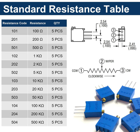 Diagram and components from Multiturn Trimmer Potentiometer Kit With Sixty Pieces In Twelve Values From 100 Ohm To 500K Ohm