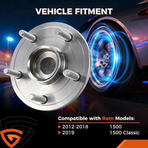 Front Wheel Hub And Bearing Assembly For Ram 1500 2012 2018 And Ram 1500 Classic 2019 2022 5 Lug With ABS Sensor Front View