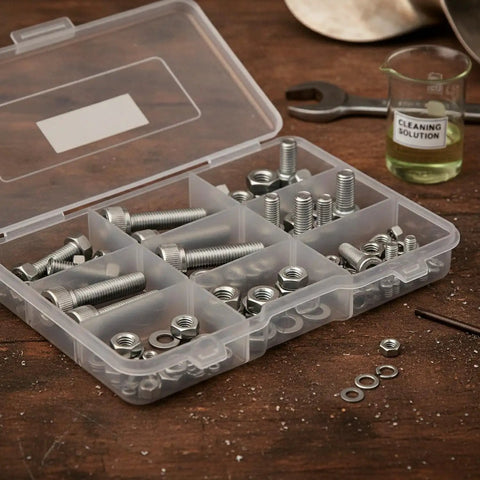 Beefy 316 Stainless Socket Head Cap Screws Nuts and Washers Kit for marine outdoor and industrial projects in compartmentalized box