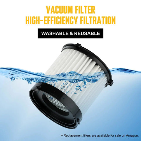 Vacuum filter submerged in water demonstrating washability for 20V Cordless Wet Dry Shop Vacuum Cleaner, 2.6 Gallon Capacity, Model RCSV-20.