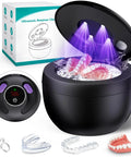 Ultrasonic Retainer Cleaner 45kHz 200ml For Dentures Braces Night Guards Jewelry with UV light and water waves in black design