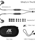 GS Extreme 3.0 Shooting Ear Protection Earbuds With SonicShieldX Noise Cancellation And 5x Hearing Boost, showing earbuds, ear tips, lanyard cinch, and carry case.