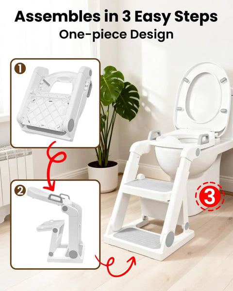 Rock Solid Two In One Toddler Potty Training Seat And Step Stool With Extra Wide Anti Slip Steps Adjustable Height Splash Guard Hassle Free Setup Kid Ready In Light Grey
