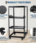 Rock Solid 20U Open Frame Network Rack Hella Sturdy Cold Rolled Steel Server Cabinet features powder coating and additional shelves.