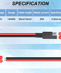 16 Pack SAE 2 Pin Quick Connectors Extension Cables 14 AWG 1 Ft Wire Harness For 12V Motorcycle Car Solar Panel Battery Charger And Automotive Use Red And Black Polarity Included, 36V 14AWG 12in cable with 4.5mm bullet connector