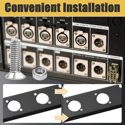 Heavy Duty D Series Panel Screws And Nuts Kit For Audio Server Racks Featuring Top Shelf Stainless Steel Hardware and Hassle Free Install, showcasing installation with screws and nuts.