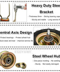 Heavy Duty Steel Bracket and Central Axis Design for Straight Up Heavy Duty 10 Inch Pneumatic Casters, Air Filled Rubber Wheels.