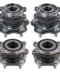 Front And Rear Wheel Bearing And Hub Assembly Set Four Piece For 2014 To 2019 Nissan Rogue All Wheel Drive And 2017 To 2022 Rogue Sport AWD Direct Fit Replacement With Two Front Hubs And Two Rear Hubs For Easy Installation And Long Lasting Performance