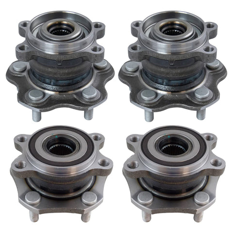 Front And Rear Wheel Bearing And Hub Assembly Set Four Piece For 2014 To 2019 Nissan Rogue All Wheel Drive And 2017 To 2022 Rogue Sport AWD Direct Fit Replacement With Two Front Hubs And Two Rear Hubs For Easy Installation And Long Lasting Performance