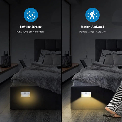 4 Pack Mini Motion Sensor Stair Lights Battery Powered Cordless LED Night Lights No Wires Easy Install 40 Lumens 3000K For Stairs Hallways Bathrooms Kitchens Cabinets Auto On When Motion Detected Up To 16 Feet