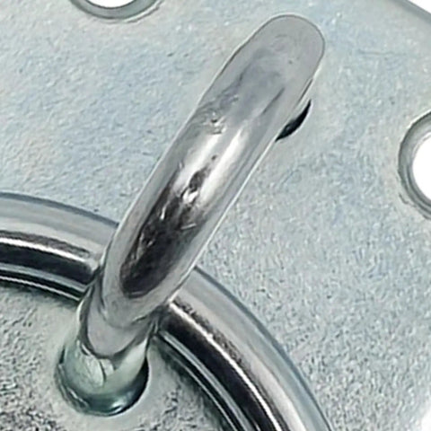 Close-up of Heavy Duty Horse Tie Ring Square Wall Mounted Fastener, showcasing durable metal loop and square plate design.