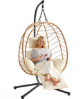 Hanging Egg Chair With Five Level Adjustable Footrest And Stand Wicker Rattan Swing Hammock Chair With Cushion And Double Chains