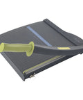 ClassicCut Lite 12 Inch Guillotine Paper Cutter with 10 Sheet Capacity, showing sharp guillotine blade and sturdy plastic base.