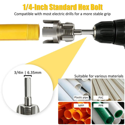Drill Powered PVC Pipe Threader Dual Function Internal And External Threads No Fuss Tapping And Threading Tool on PVC pipe