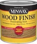 Rock Solid Oil Based Wood Stain In Weathered Oak can, semi-transparent finish for wood protection, easy application, rich color, 1 coat.