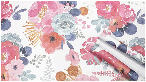 White Watercolor Peony Peel And Stick Wallpaper For Nursery And Bedroom Removable Vinyl Contact Paper Pink And Green Floral