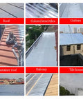 No Fuss Self Adhesive Roof Flashing Tape Rock Solid Bitumen Seal used on various roofs for quick leak patching and sealing.