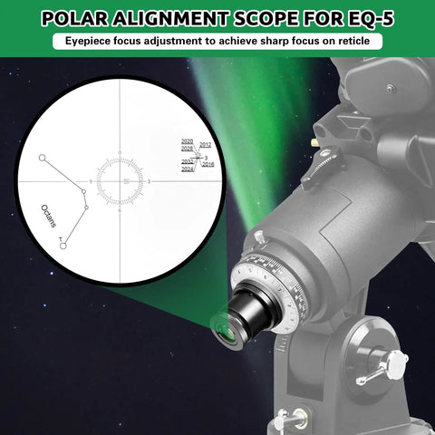 Polar Finder Scope For EQ 5 Mount With Quick Eyepiece Focus Sharp Reticle Precise Polar Alignment black anodized aluminum body.