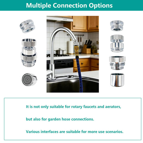 3/4 Inch GHT Thread Garden Hose Adapter With Aerator And 360 Degree Swivel Faucet To Hose Connector For Sink Bathroom And Kitchen Multi Thread Fit For Faucet Aerator And Hose Easy Quick Connect For Indoor Outdoor Use, brass chrome finish