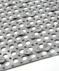 Close-up of 24 Pack Drainage Floor Mats With Interlocking Cushions, Non Slip PVC Mats, grey, holes and suction cups visible